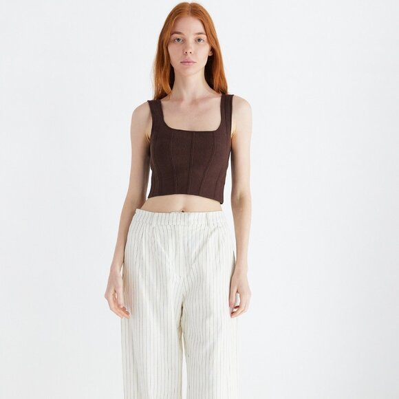 Millie Structured Crop Tank Top - Brown - Picture 2 of 4